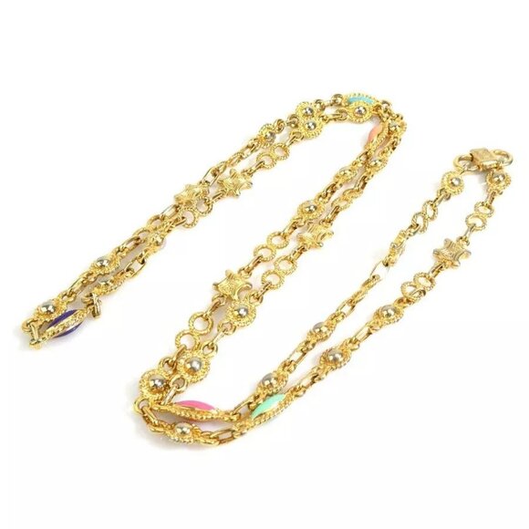 Auth CELINE Necklace Gold/Multicolor Metal/Enamel - Picture 4 of 16
